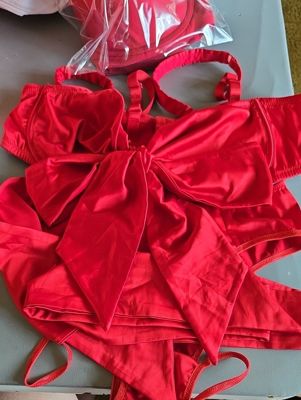 Adore Me Bright Red Bra Top And Panties with Bow Detail On Both